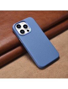 iCarer Litchi Premium läderfodral iPhone 14 Pro Max magnetiskt läderfodral med MagSafe ljusblå (WMI14220712-LB)
