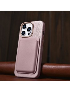 iCarer Litchi Premium Läderfodral iPhone 14 Pro Max Magnetisk Läderfodral med MagSafe Pink (WMI14220712-PK)