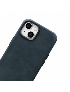 iCarer Oil Wax Premium läderfodral iPhone 14 Plus magnetiskt läderfodral med MagSafe Mörkblå (WMI14220703-BU)