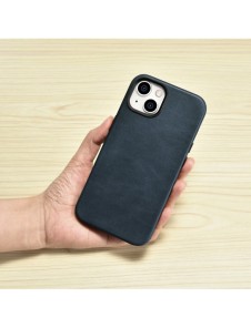 iCarer Oil Wax Premium läderfodral iPhone 14 Plus magnetiskt läderfodral med MagSafe Mörkblå (WMI14220703-BU)