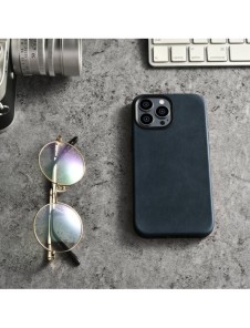 iCarer Oil Wax Premium läderfodral iPhone 14 Pro magnetiskt läderfodral med MagSafe Mörkblå (WMI14220702-BU)