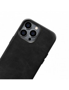 iCarer Oil Wax Premium läderfodral iPhone 14 Pro Max magnetiskt läderfodral med MagSafe Black (WMI14220704-BK)