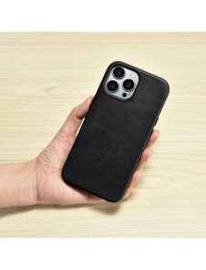 iCarer Oil Wax Premium läderfodral iPhone 14 Pro Max magnetiskt läderfodral med MagSafe Black (WMI14220704-BK)