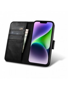 iCarer Oil Wax Wallet Case 2in1 Cover iPhone 14 Plus Anti-RFID Läder Flip Fodral Svart (WMI14220723-BK)
