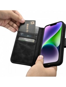 iCarer Oil Wax Wallet Case 2in1 Cover iPhone 14 Plus Anti-RFID Läder Flip Fodral Svart (WMI14220723-BK)