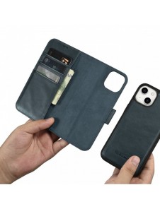 iCarer Oil Wax Wallet Case 2-in1 Cover iPhone 14 Plus Anti-RFID-läder Flip-fodral Blå (WMI14220723-BU)