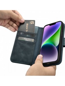 iCarer Oil Wax Wallet Case 2-in1 Cover iPhone 14 Plus Anti-RFID-läder Flip-fodral Blå (WMI14220723-BU)