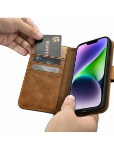iCarer Oil Wax Wallet Case 2in1 Cover iPhone 14 Plus Anti-RFID Läder Flip Case Brun (WMI14220723-TN)
