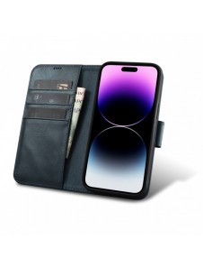 iCarer Oil Wax Wallet Case 2in1 Cover iPhone 14 Pro Anti-RFID Leather Flip Case Blå (WMI14220722-BU)