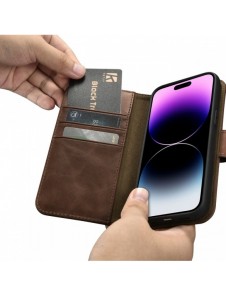 iCarer Oil Wax Wallet Case 2in1 Cover iPhone 14 Pro Anti-RFID Läder Flip Case Brun (WMI14220722-BN)