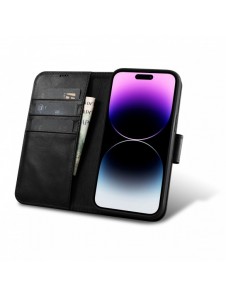 iCarer Oil Wax Wallet Case 2-in1 Cover iPhone 14 Pro Leather Flip Cover Anti-RFID svart (WMI14220722-BK)