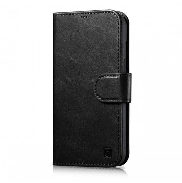 iCarer Oil Wax Plånboksfodral 2-i-1 skal iPhone 14 Pro Max Leather Flip Cover Anti-RFID svart (WMI14220724-BK)