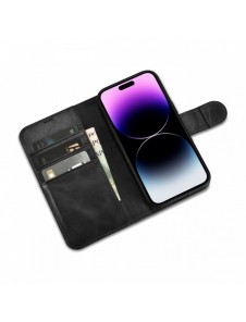 iCarer Oil Wax Plånboksfodral 2-i-1 skal iPhone 14 Pro Max Leather Flip Cover Anti-RFID svart (WMI14220724-BK)