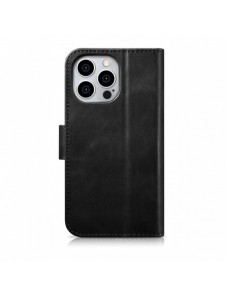 iCarer Oil Wax Plånboksfodral 2-i-1 skal iPhone 14 Pro Max Leather Flip Cover Anti-RFID svart (WMI14220724-BK)