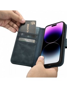 iCarer Oil Wax Wallet Case 2-in1 Cover iPhone 14 Pro Max Leather Flip Cover Anti-RFID blå (WMI14220724-BU)