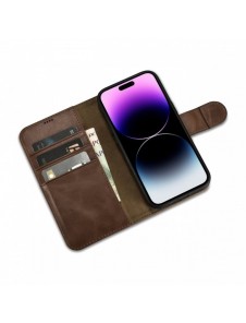 iCarer Oil Wax Plånboksfodral 2-i-1 skal iPhone 14 Pro Max Läder Flip Cover Anti-RFID brun (WMI14220724-BN)