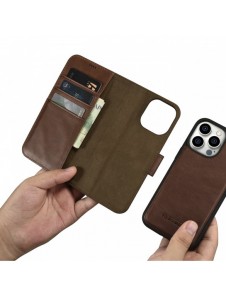 iCarer Oil Wax Plånboksfodral 2-i-1 skal iPhone 14 Pro Max Läder Flip Cover Anti-RFID brun (WMI14220724-BN)