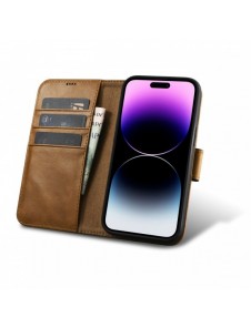 iCarer Oil Wax Wallet Case 2-in1 Cover iPhone 14 Pro Max Leather Flip Cover Anti-RFID brun (WMI14220724-TN)