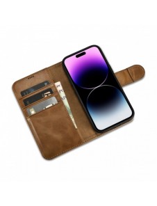 iCarer Oil Wax Wallet Case 2-in1 Cover iPhone 14 Pro Max Leather Flip Cover Anti-RFID brun (WMI14220724-TN)