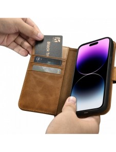 iCarer Oil Wax Wallet Case 2-in1 Cover iPhone 14 Pro Max Leather Flip Cover Anti-RFID brun (WMI14220724-TN)