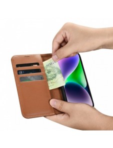 iCarer Plånboksfodral 2-i-1-fodral iPhone 14 Plus Anti-RFID-läder Flip-fodral Brun (WMI14220727-BN)