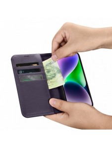 iCarer Plånboksfodral 2-i-1-fodral iPhone 14 Plus Anti-RFID Flip-fodral i läder mörklila (WMI14220727-DP)