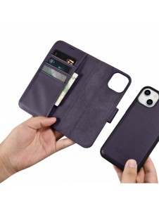 iCarer Plånboksfodral 2-i-1-fodral iPhone 14 Plus Anti-RFID Flip-fodral i läder mörklila (WMI14220727-DP)