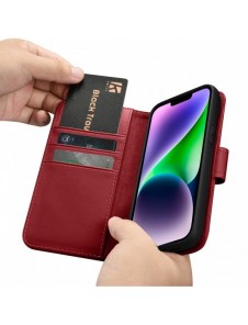 iCarer Plånboksfodral 2-i-1-fodral iPhone 14 Plus Anti-RFID-läder Flip-fodral Röd (WMI14220727-RD)