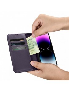 iCarer Plånboksfodral 2-i-1-fodral iPhone 14 Pro Anti-RFID-läder Flipfodral Mörklila (WMI14220726-DP)