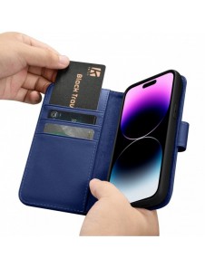 iCarer Wallet Case 2-in1 Cover iPhone 14 Pro Leather Flip Case Anti-RFID blå (WMI14220726-BU)
