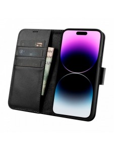 iCarer Plånboksfodral 2-i-1 skal iPhone 14 Pro Leather Flip Cover Anti-RFID svart (WMI14220726-BK)