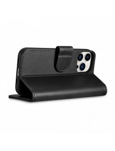 iCarer Plånboksfodral 2-i-1 skal iPhone 14 Pro Leather Flip Cover Anti-RFID svart (WMI14220726-BK)