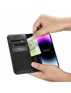 iCarer Plånboksfodral 2-i-1 skal iPhone 14 Pro Leather Flip Cover Anti-RFID svart (WMI14220726-BK)