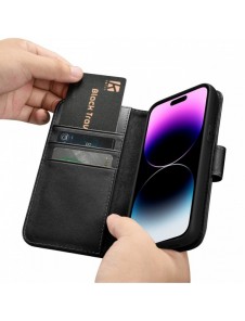 iCarer Plånboksfodral 2-i-1 skal iPhone 14 Pro Leather Flip Cover Anti-RFID svart (WMI14220726-BK)