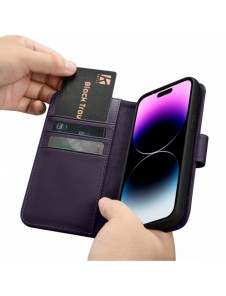 iCarer Plånboksfodral 2-i-1-fodral iPhone 14 Pro Max Anti-RFID Flip-fodral i läder mörklila (WMI14220728-DP)