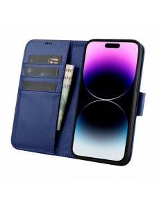iCarer Plånboksfodral 2-i-1 skal iPhone 14 Pro Max Läder Flipfodral Anti-RFID Blå (WMI14220728-BU)