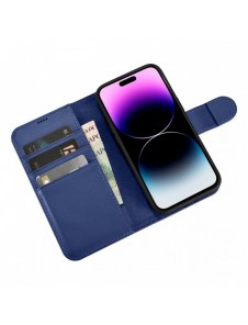 iCarer Plånboksfodral 2-i-1 skal iPhone 14 Pro Max Läder Flipfodral Anti-RFID Blå (WMI14220728-BU)