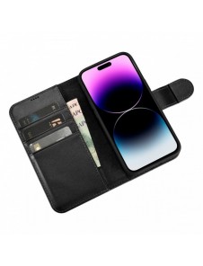 iCarer Plånboksfodral 2-i-1 skal iPhone 14 Pro Max Läder Flip Cover Anti-RFID svart (WMI14220728-BK)