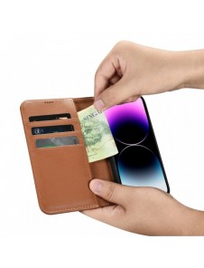 iCarer Plånboksfodral 2-i-1 skal iPhone 14 Pro Max Läder Flip Cover Anti-RFID Brun (WMI14220728-BN)