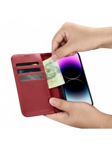 iCarer Plånboksfodral 2-i-1 skal iPhone 14 Pro Max Läder Flip Cover Anti-RFID Röd (WMI14220728-RD)