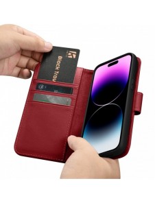 iCarer Plånboksfodral 2-i-1 skal iPhone 14 Pro Max Läder Flip Cover Anti-RFID Röd (WMI14220728-RD)