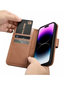 iCarer Wallet Case 2in1 iPhone 14 Pro Leather Flip Case Anti-RFID brun (WMI14220726-BN)