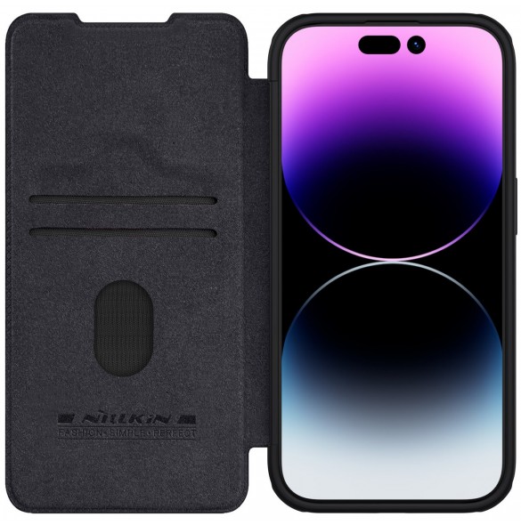 Läderfodral med kameraskal för iPhone 15 Pro Max Nillkin Qin Pro Läder - Svart