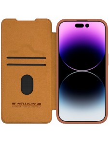 Läderfodral med kameraskal för iPhone 15 Pro Max Nillkin Qin Pro Läder - Brun