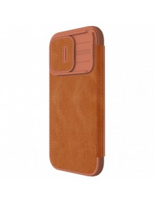 Läderfodral med kameraskal för iPhone 15 Pro Max Nillkin Qin Pro Läder - Brun