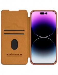 Läderfodral med kameraskal till iPhone 15 Pro Nillkin Qin Pro Läder - Brun