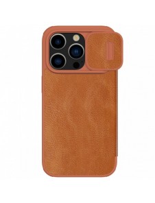 Läderfodral med kameraskal till iPhone 15 Pro Nillkin Qin Pro Läder - Brun