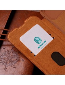Läderfodral med kameraskal till iPhone 15 Pro Nillkin Qin Pro Läder - Brun