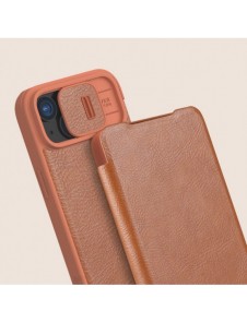 Läderfodral med kameraskal till iPhone 15 Pro Nillkin Qin Pro Läder - Brun