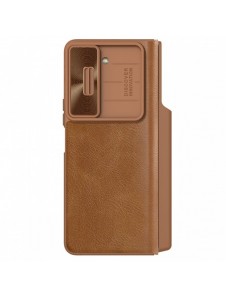 Läderfodral med flip och kameraskydd för Samsung Galaxy Z Fold 5 Nillkin Qin Leather Pro - Brun